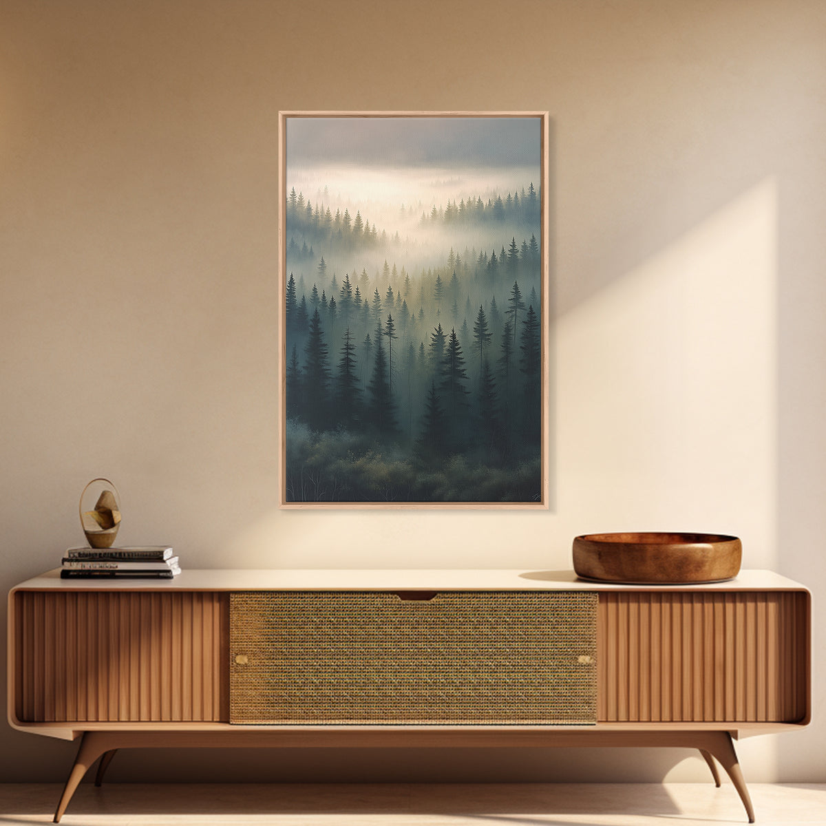 Moody Forest Clearing Framed Canvas Print, General Fine Art, Mid Century Modern, Living Room Decor, Fine Art, GEN-2x3-88
