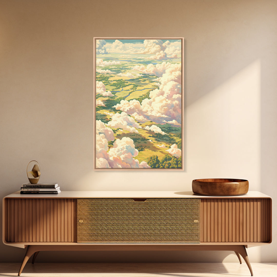 Romantic Cloudscape with Blush and Cream Tones Framed Canvas Print, General Fine Art, Print, Living Room Decor, Watercolor Art, GEN-2x3-98