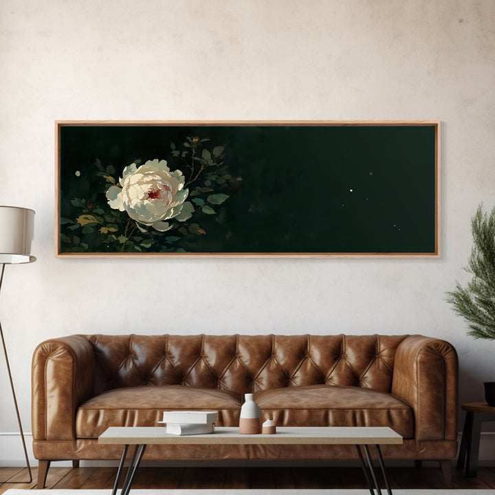 Single Sculptural Flower on a Dark Ground Framed Canvas Print, General Fine Art, Large Wall Art, Living Room Decor, Fine Art, GEN-3x1-1