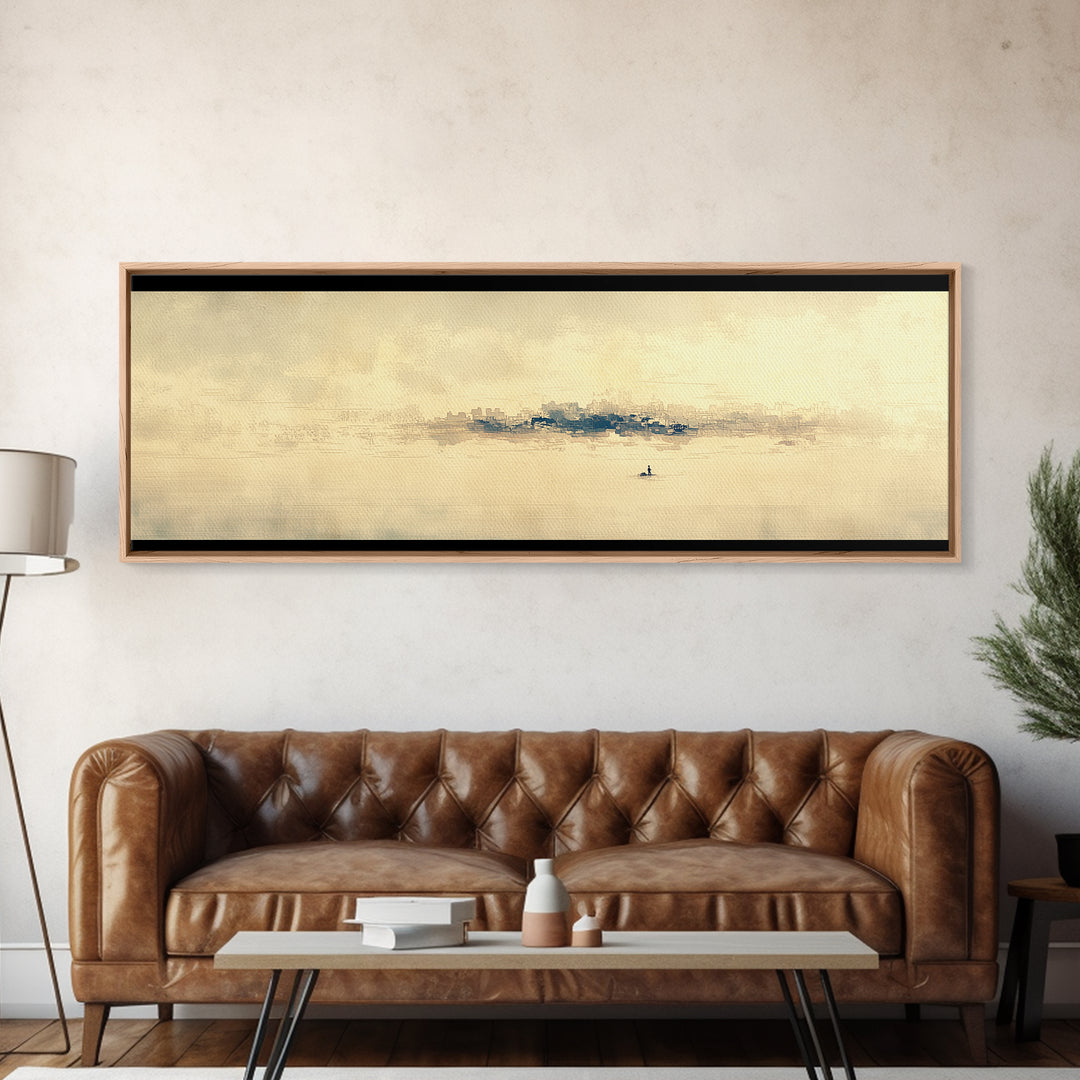 Minimal Black Line Figure on Textured Paper Canvas Print, General Fine Art, Luxury Decor, Living Room Decor, Fine Art, GEN-3x1-19