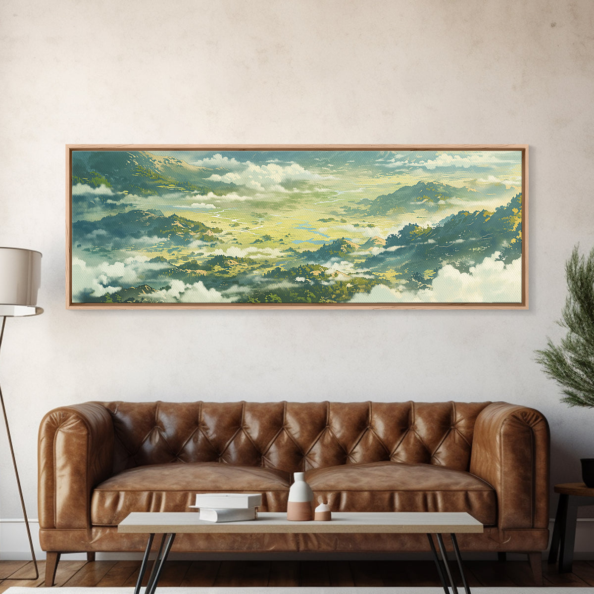 Misty Mountain Valley Canvas Print, General Fine Art, Abstract Art, Living Room Decor, Oil Painting, Textured Painting, GEN-3x1-20
