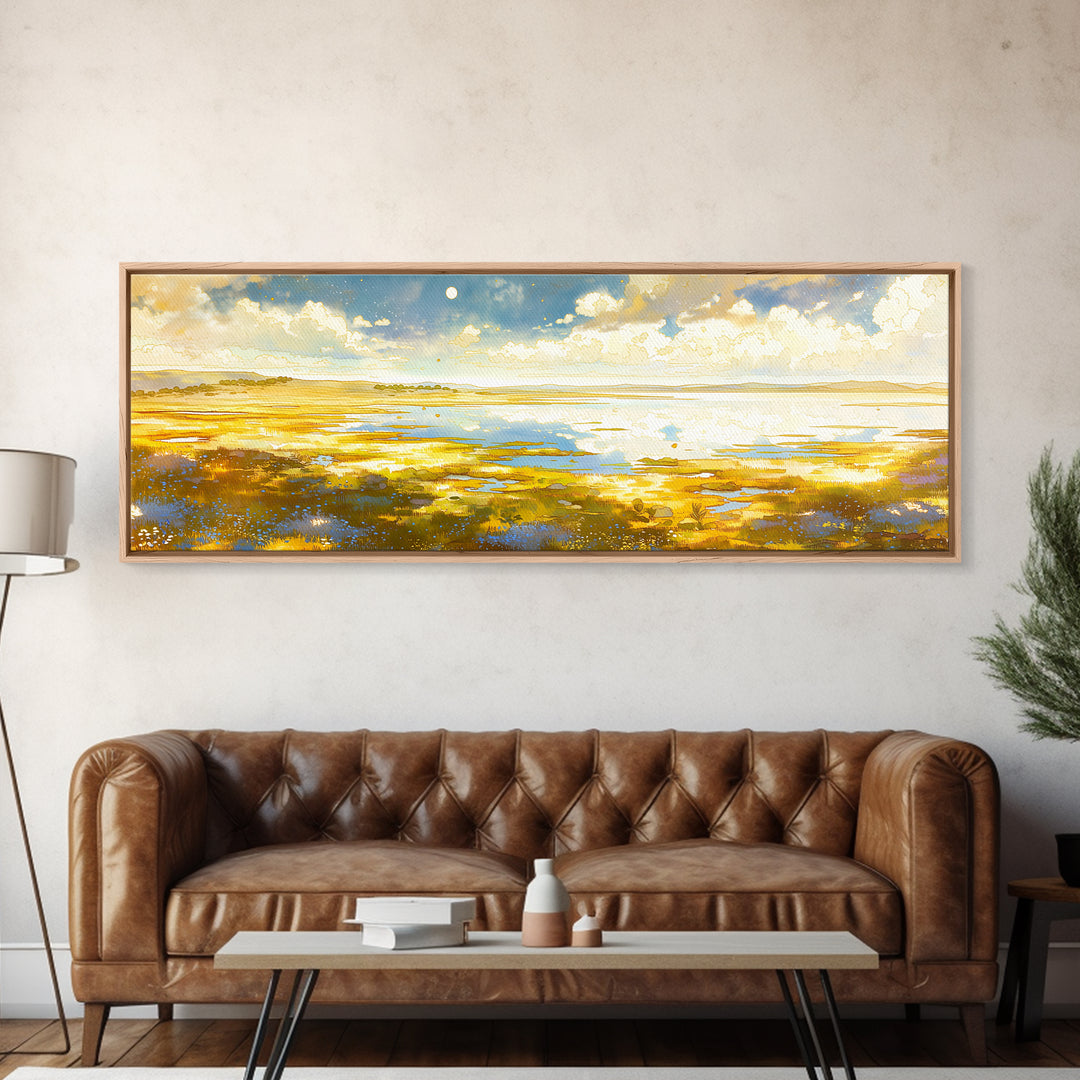 Dreamlike Moonlit Lake Canvas Print, General Fine Art, Art Deco, Living Room Decor, Fine Art, Fine Art Print, GEN-3x1-29