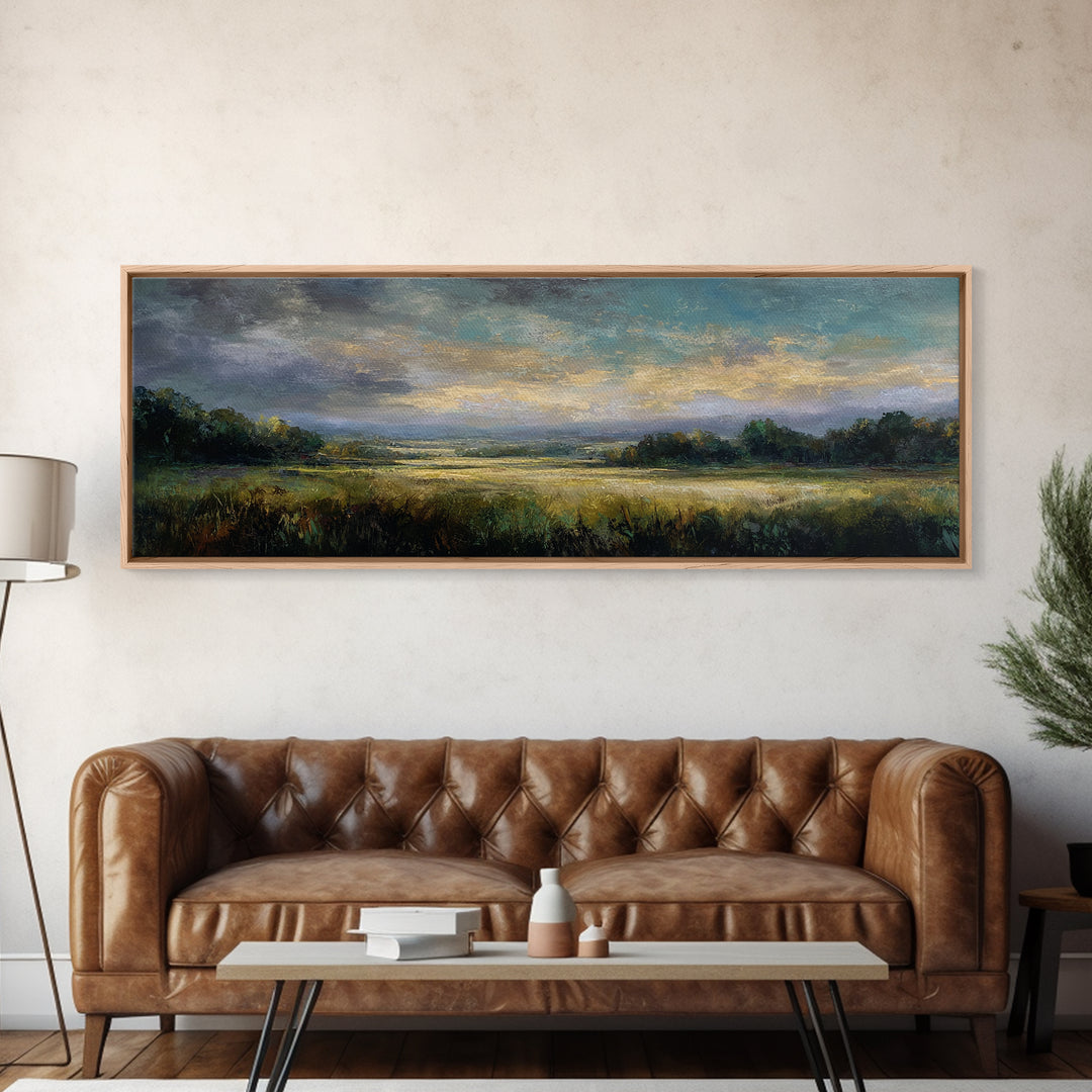 Sunlit Meadow with Loose Impressionist Brushwork Canvas Print, General Fine Art, Wall Decor, Living Room Decor, Fine Art, GEN-3x1-30