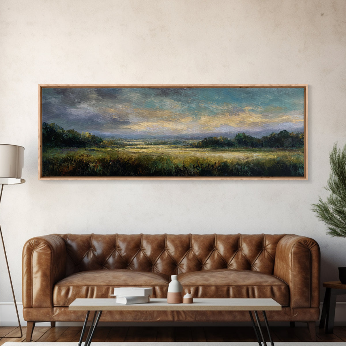 Sunlit Meadow with Loose Impressionist Brushwork Canvas Print, General Fine Art, Wall Decor, Living Room Decor, Fine Art, GEN-3x1-30