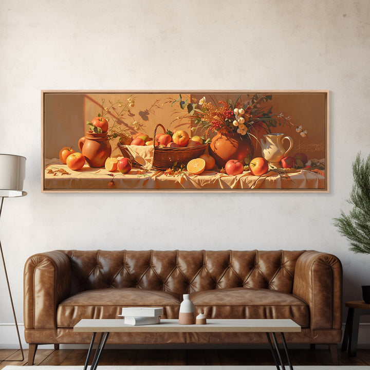 Simple Still Life of Fruit and Linen Framed Canvas Print, General Fine Art, Digital Print, Living Room Decor, Abstract Art, GEN-3x1-32