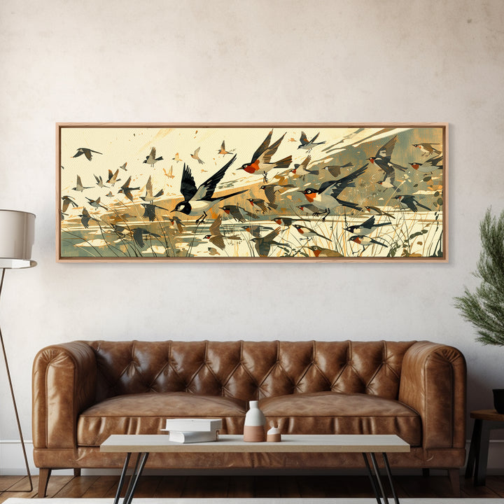 Minimal Birds in Flight over an Open Canvas Print, General Fine Art, Printable, Living Room Decor, Fine Art, GEN-3x1-38