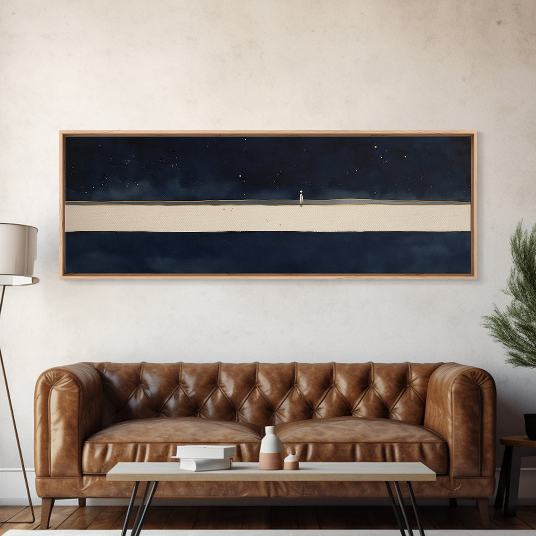 Minimal Black Line Figure on Textured Paper Canvas Print, General Fine Art, Painting, Living Room Decor, Fine Art, GEN-3x1-43