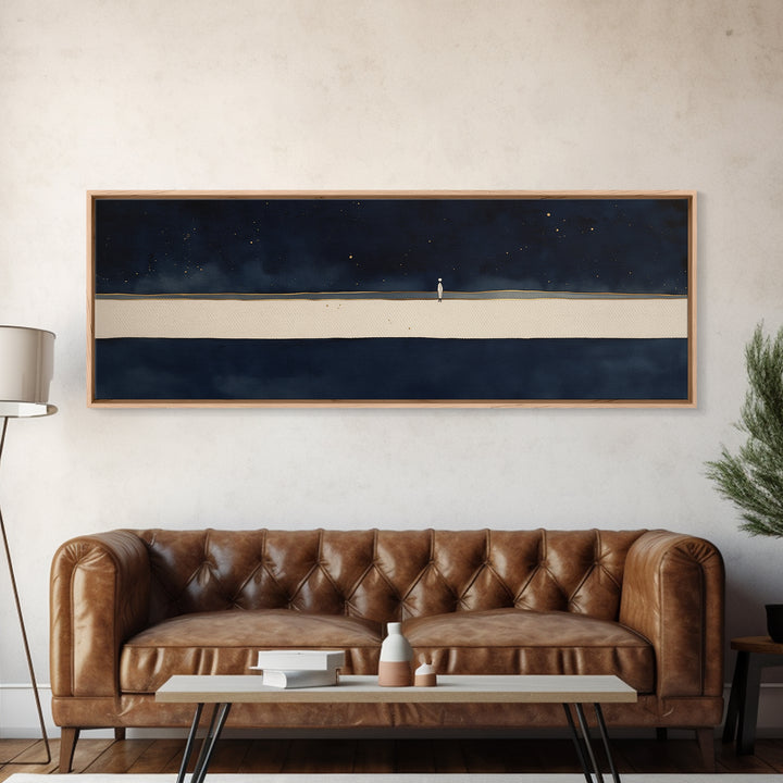 Minimal Black Line Figure on Textured Paper Canvas Print, General Fine Art, Painting, Living Room Decor, Fine Art, GEN-3x1-43