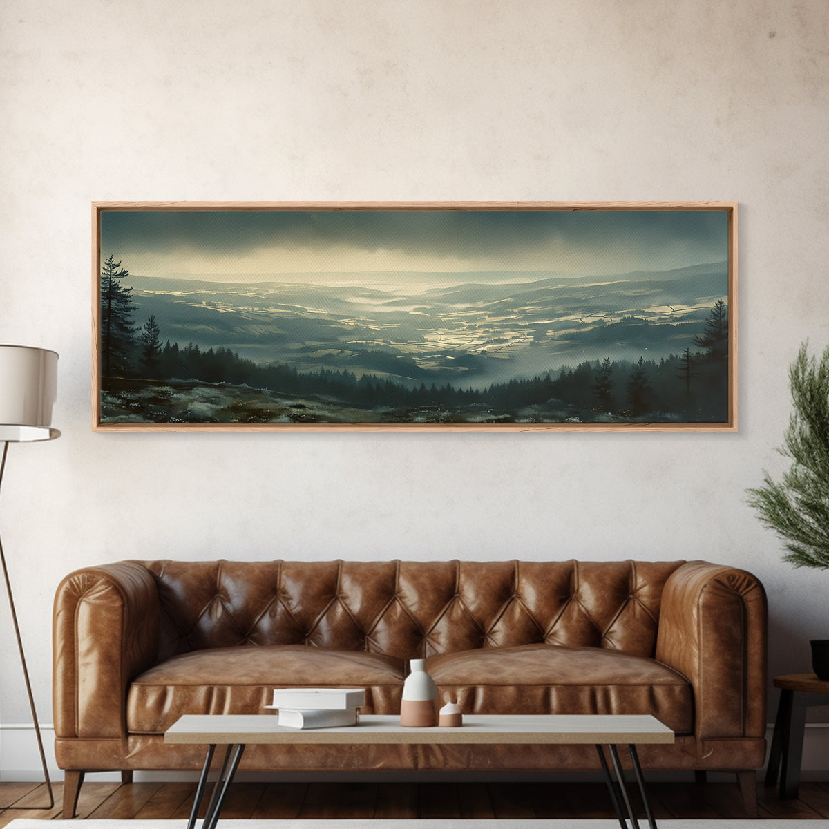 Misty Mountain Valley Framed Canvas Print, General Fine Art, Modern Decor, Living Room Decor, Fine Art, Poster, GEN-3x1-44