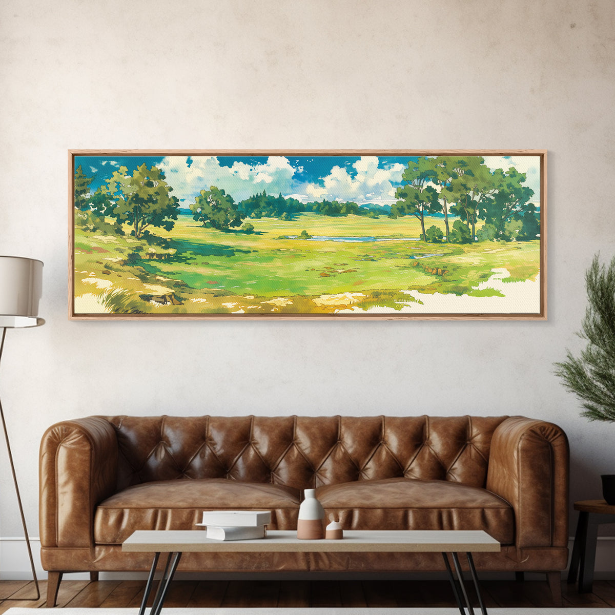 Sunlit Meadow with Loose Impressionist Brushwork Canvas Print, General Fine Art, Canvas Art, Living Room Decor, Fine Art, GEN-3x1-54