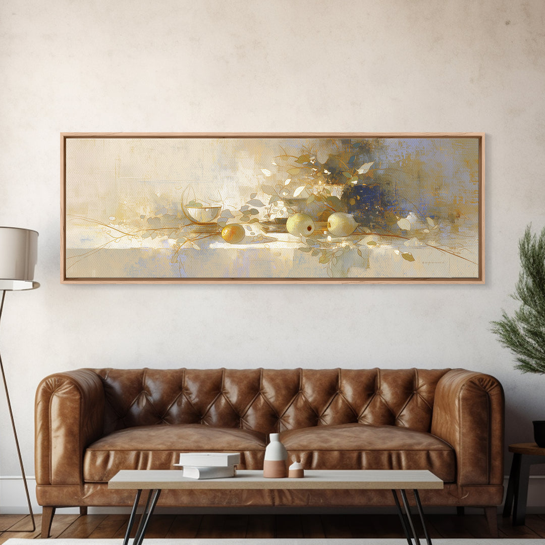 Simple Still Life of Fruit and Linen Framed Canvas Print, General Fine Art, Minimalist Decor, Living Room Decor, Fine Art, GEN-3x1-56
