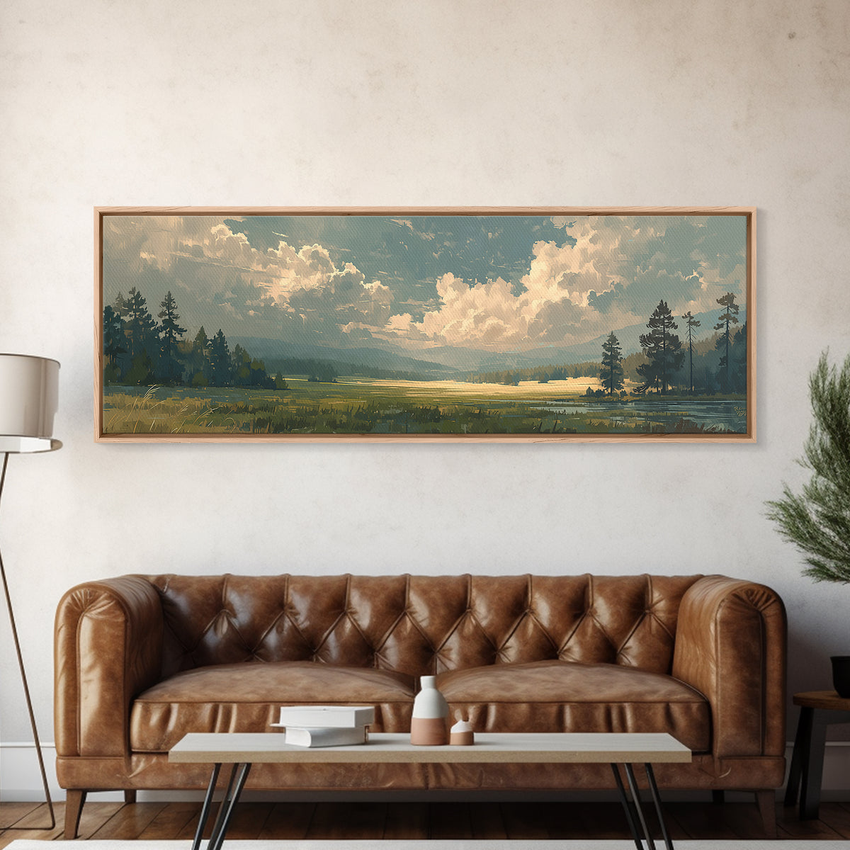 Sunlit Meadow with Loose Impressionist Brushwork Canvas Print, General Fine Art, Framed Wall Art, Living Room Decor, GEN-3x1-6