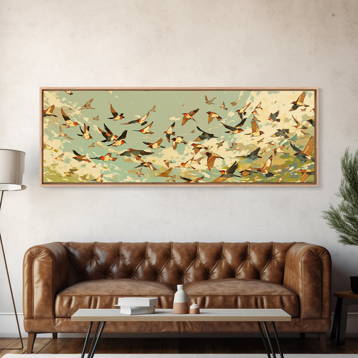 Minimal Birds in Flight over an Open Canvas Print, General Fine Art, Boho Decor, Living Room Decor, Oil Painting, GEN-3x1-62