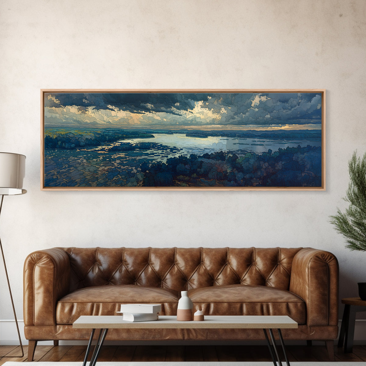 Quiet Abstract River Shape Framed Canvas Print, General Fine Art, Luxury Decor, Living Room Decor, Abstract Art, GEN-3x1-64