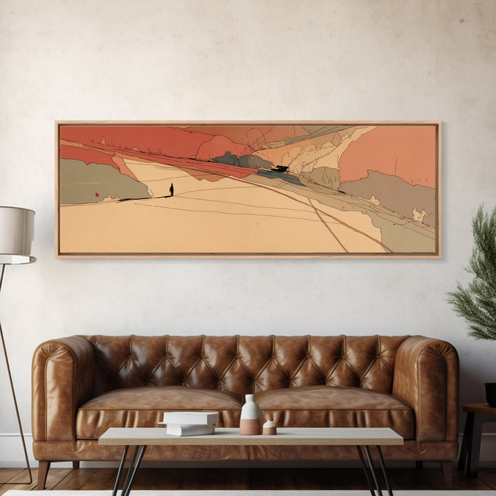 Minimal Black Line Figure on Textured Paper Framed Canvas Print, General Fine Art, Digital Art, Living Room Decor, Fine Art, GEN-3x1-67