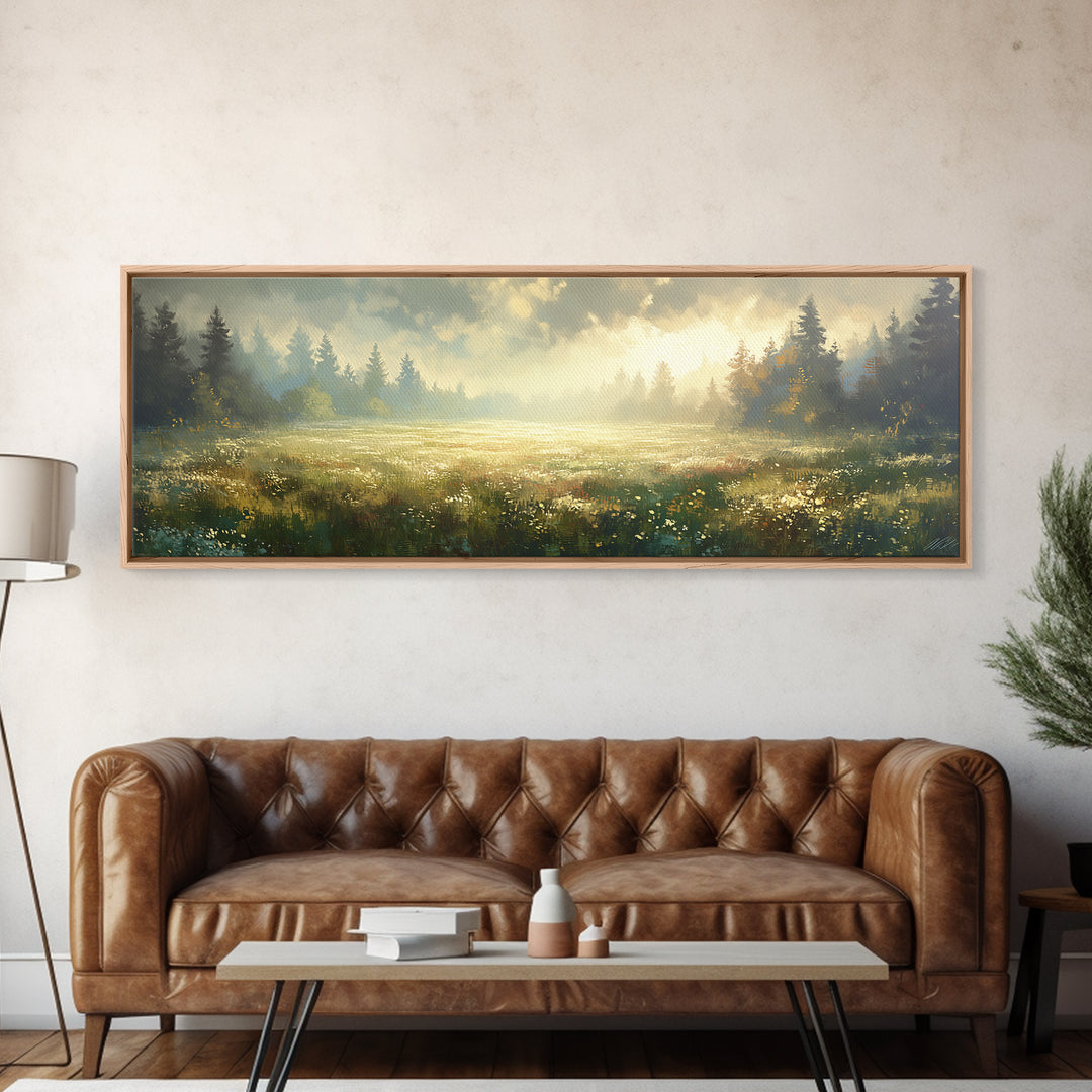 Sunlit Meadow with Loose Impressionist Brushwork Canvas Print, General Fine Art, Digital Prints, Living Room Decor, GEN-3x1-78