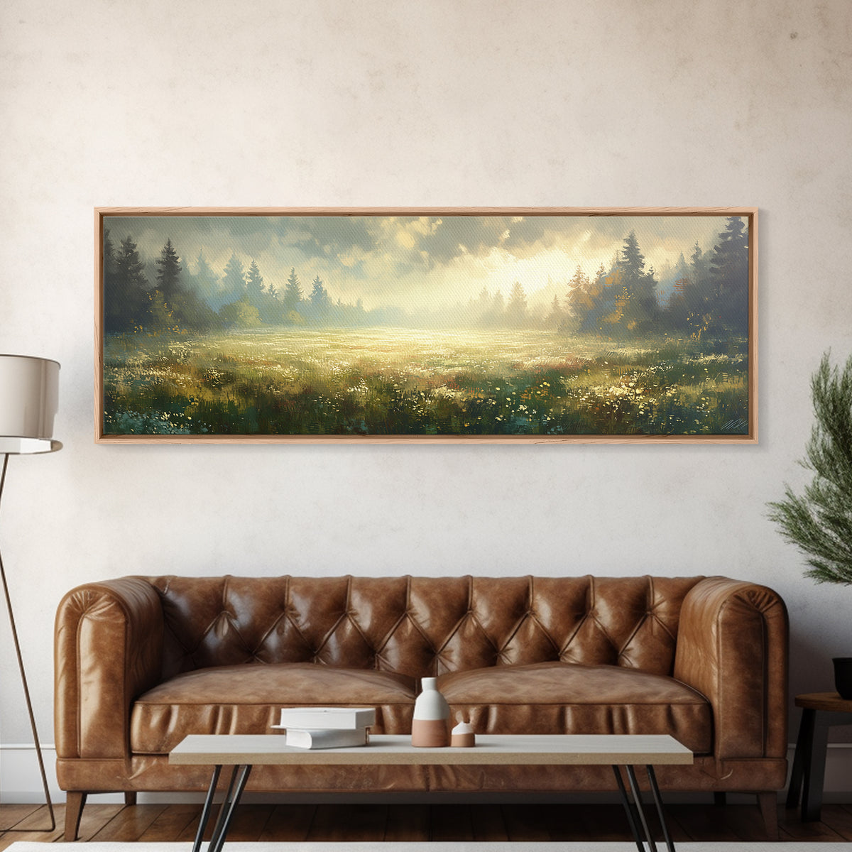 Sunlit Meadow with Loose Impressionist Brushwork Canvas Print, General Fine Art, Digital Prints, Living Room Decor, GEN-3x1-78