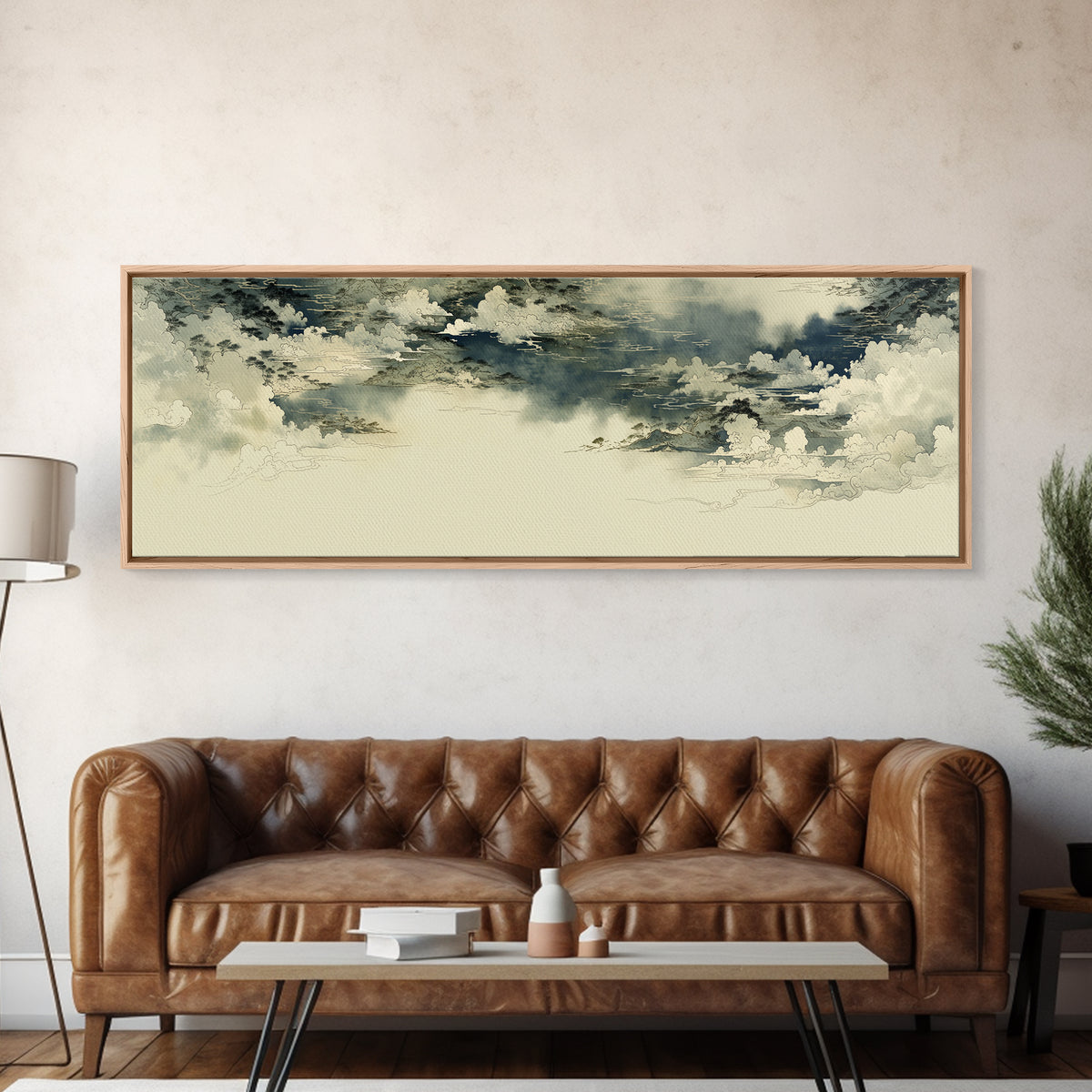 Elegant Ink Wash Landscape Framed Canvas Print, General Fine Art, Wall Decor, Living Room Decor, Fine Art, Original Painting, GEN-3x1-84