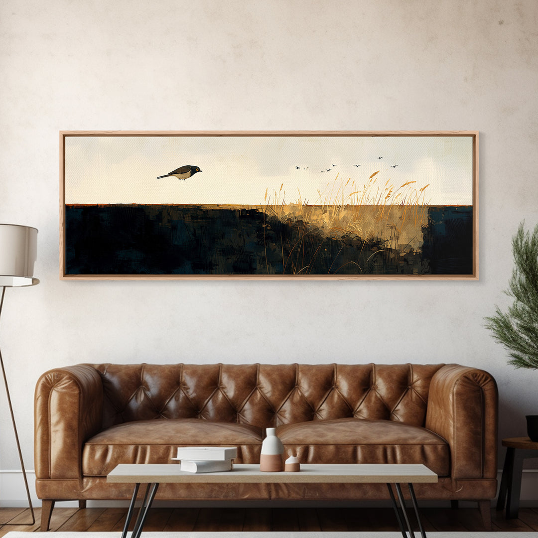 Minimal Birds in Flight over an Open Canvas Print, General Fine Art, Wall Art Prints, Living Room Decor, Watercolor Art, GEN-3x1-86