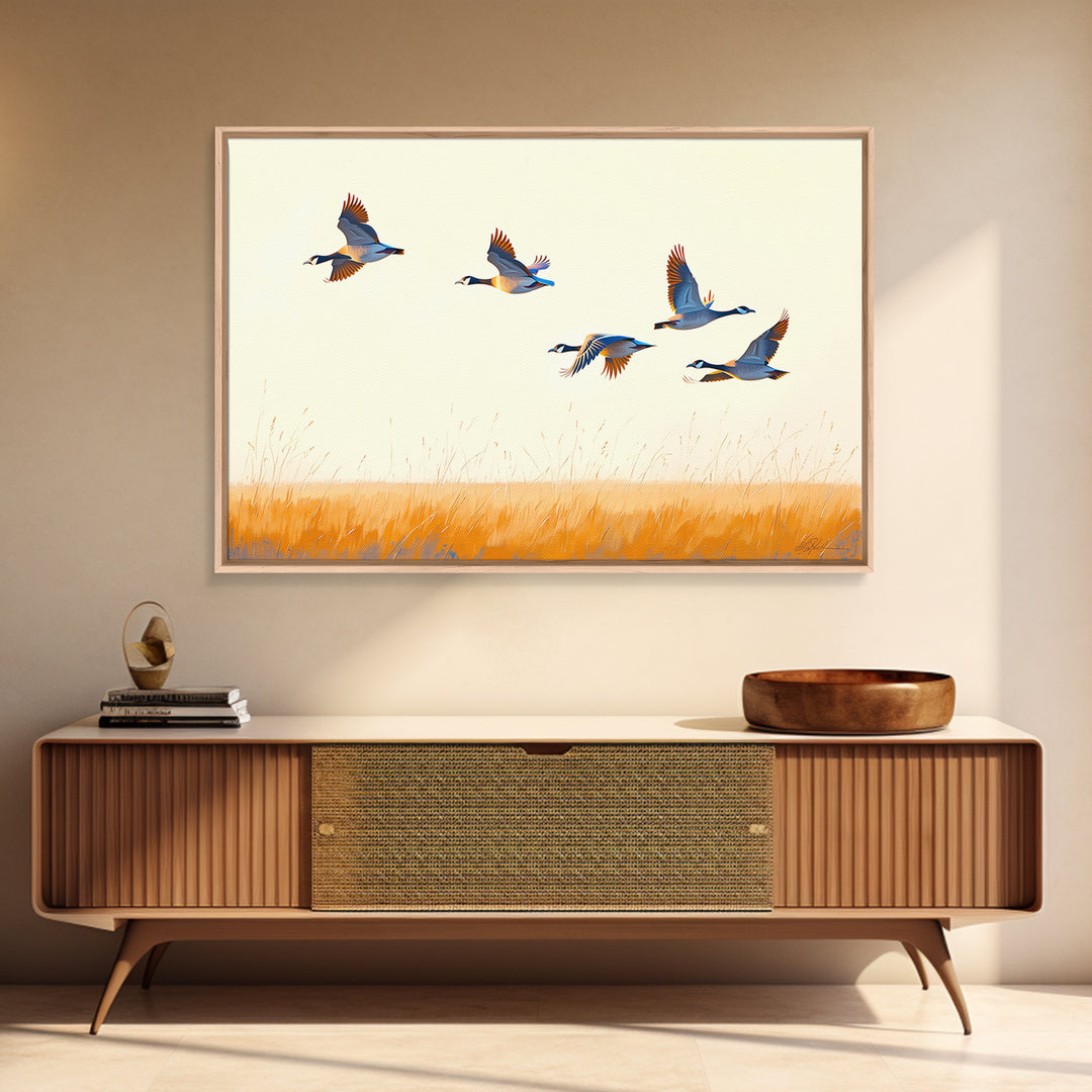 Minimal Birds in Flight over an Open Framed Canvas Print, General Fine Art, Art Prints, Living Room Decor, Fine Art, GEN-3x2-2
