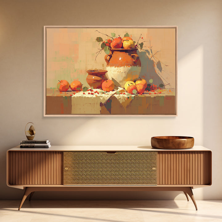 Simple Still Life of Fruit and Linen Framed Canvas Print, General Fine Art, Art Nouveau, Living Room Decor, Abstract Art, GEN-3x2-20
