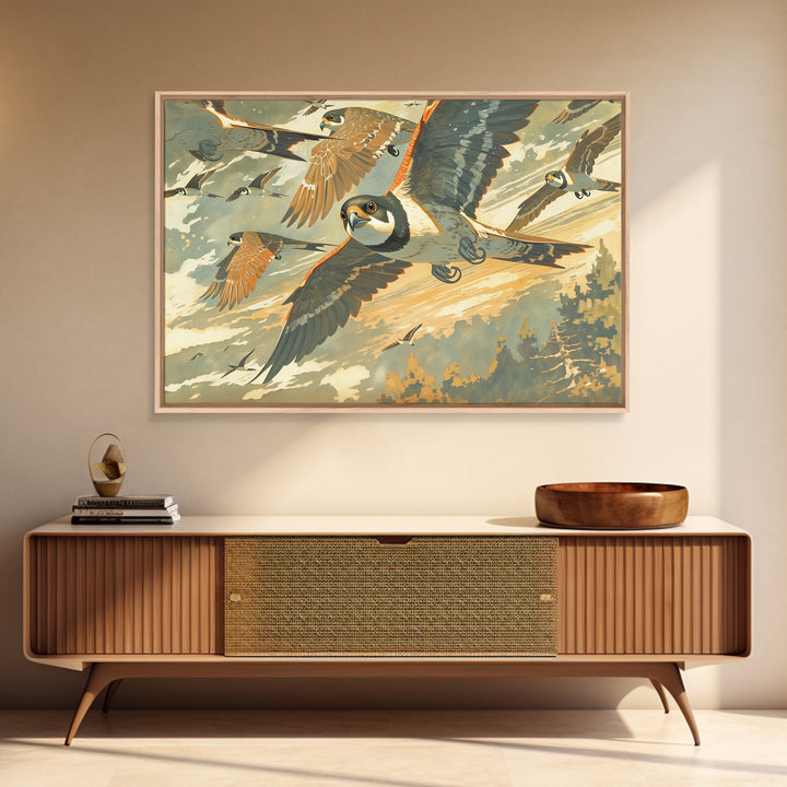 Minimal Birds in Flight over an Open Canvas Print, General Fine Art, Wall Art Prints, Living Room Decor, Watercolor Art, GEN-3x2-26