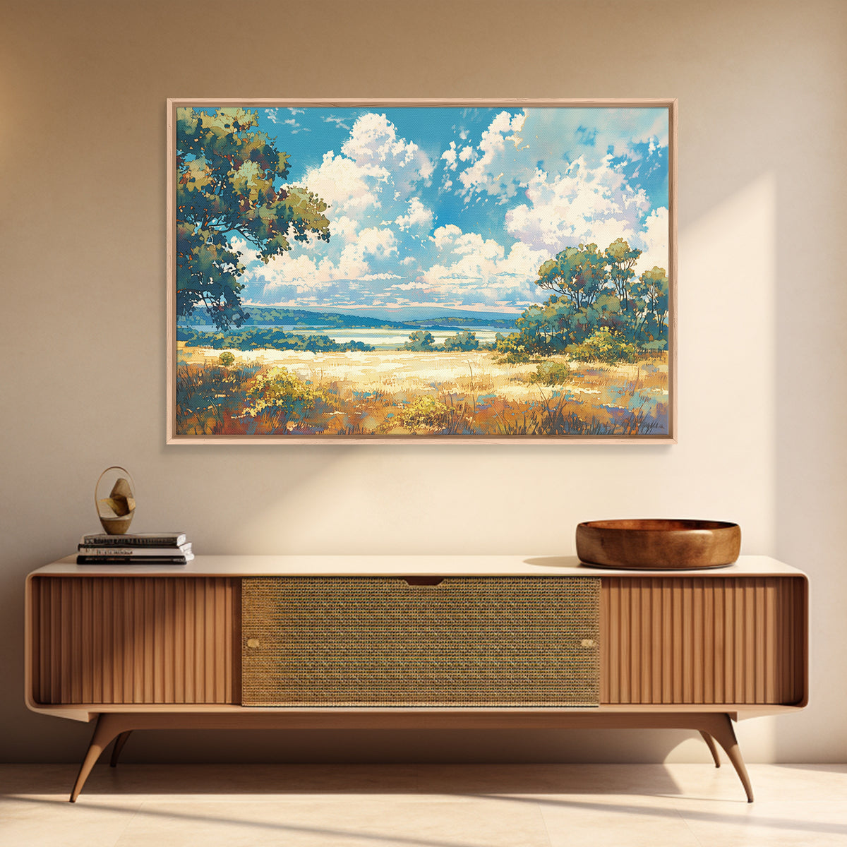 Sunlit Meadow with Loose Impressionist Brushwork Canvas Print, General Fine Art, Digital Wall Art, Living Room Decor, Fine Art, GEN-3x2-42