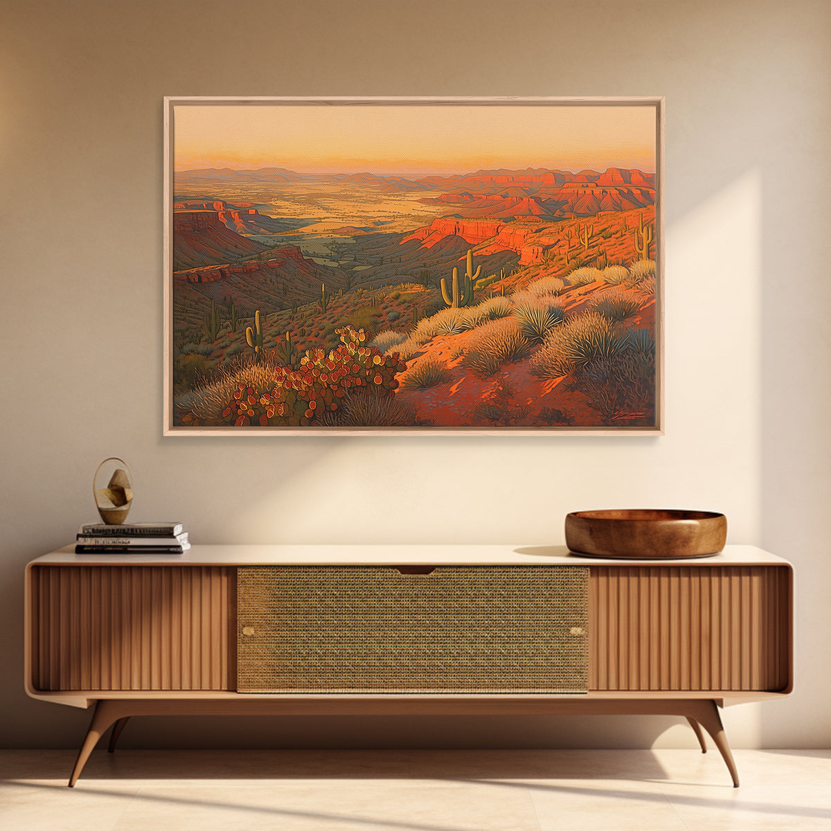 Serene Desert Horizon Framed Canvas Print, General Fine Art, Gallery Decor, Living Room Decor, Fine Art, Wall Art, GEN-3x2-45