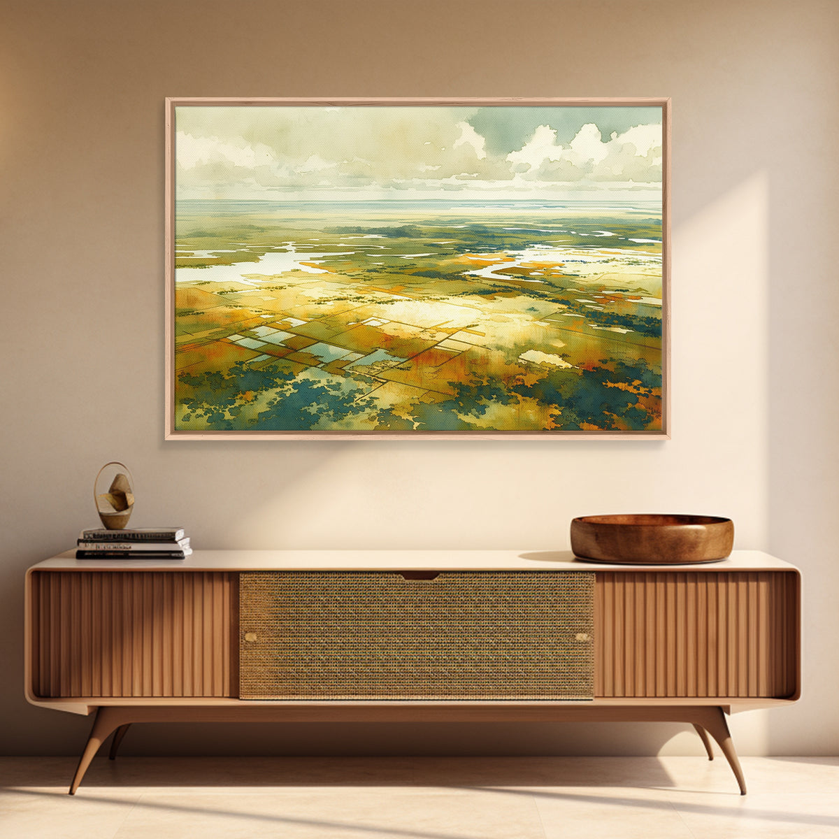 Quiet Abstract Landscape Framed Canvas Print, General Fine Art, Abstract Art, Living Room Decor, Oil Painting, GEN-3x2-5