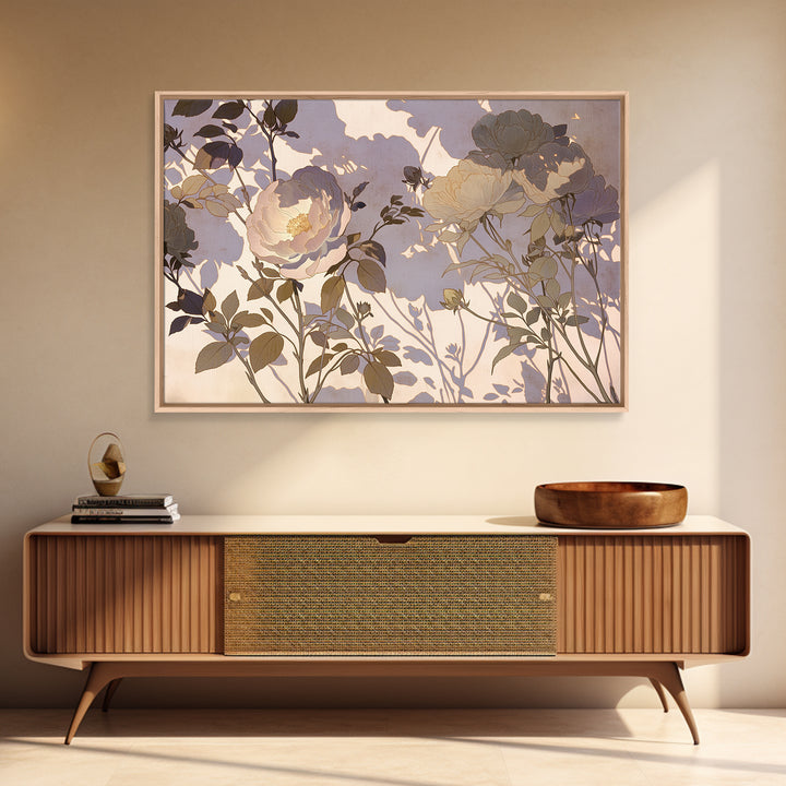 Large Neutral Floral Study Framed Canvas Print, General Fine Art, Mid Century Modern, Living Room Decor, Fine Art, GEN-3x2-6