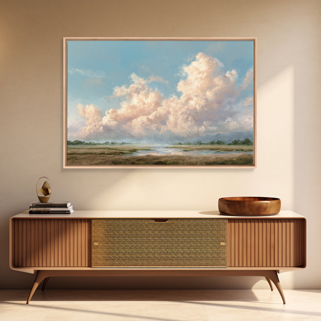 Romantic Cloudscape with Blush and Cream Tones Canvas Print, General Fine Art, Large Wall Art, Living Room Decor, GEN-3x2-70