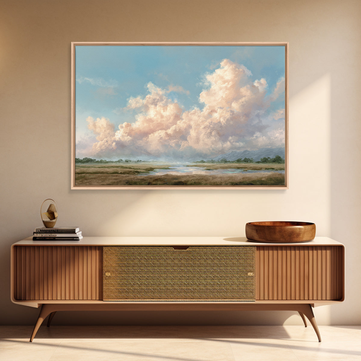 Romantic Cloudscape with Blush and Cream Tones Canvas Print, General Fine Art, Large Wall Art, Living Room Decor, GEN-3x2-70