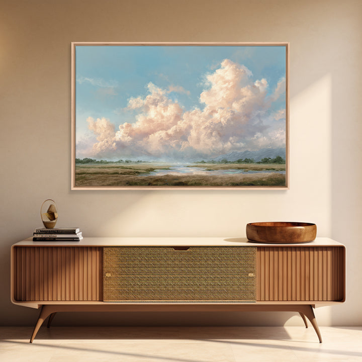 Romantic Cloudscape with Blush and Cream Tones Canvas Print, General Fine Art, Large Wall Art, Living Room Decor, GEN-3x2-70