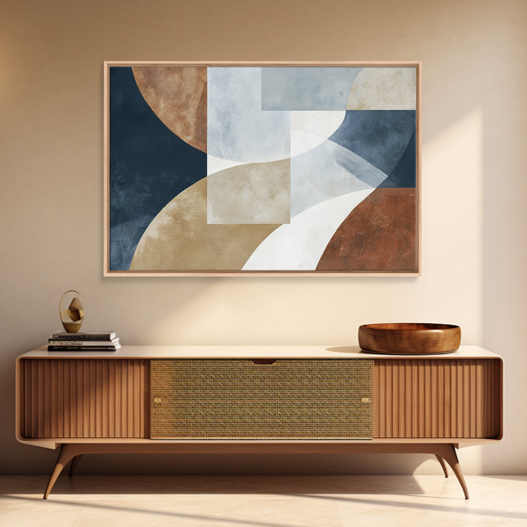 Modern Geometric Composition Framed Canvas Print, General Fine Art, Art Nouveau, Living Room Decor, Abstract Art, GEN-3x2-86