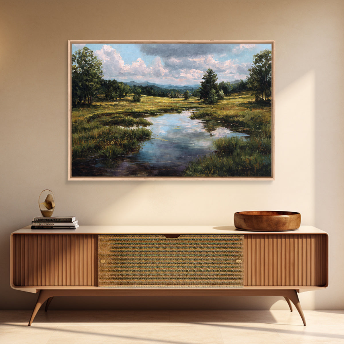 Sunlit Meadow with Loose Impressionist Brushwork Canvas Print, General Fine Art, Framed Wall Art, Living Room Decor, GEN-3x2-90