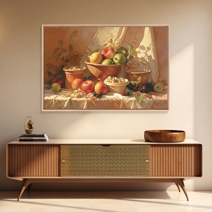Simple Still Life of Fruit and Linen Framed Canvas Print, General Fine Art, Art, Living Room Decor, Abstract Art, GEN-3x2-92
