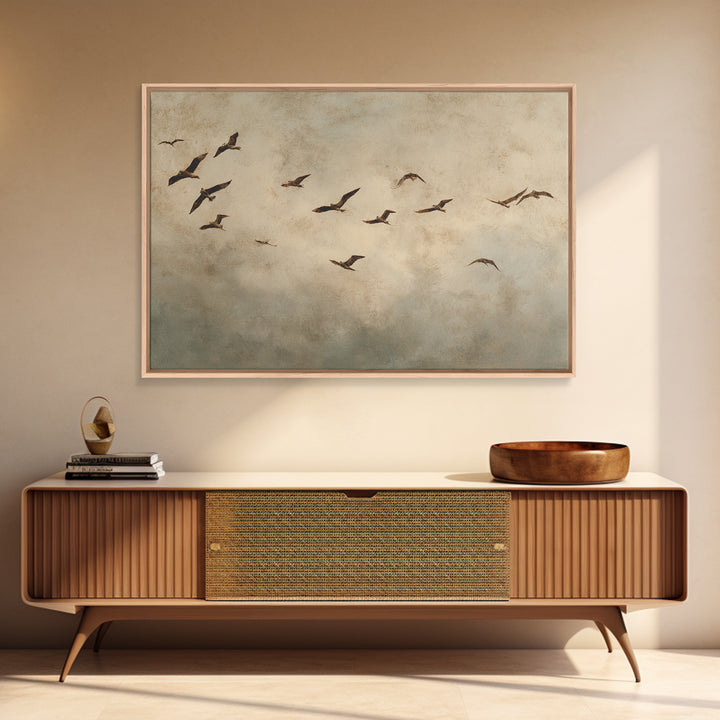 Minimal Birds in Flight over an Open Canvas Print, General Fine Art, Abstract Art, Living Room Decor, Fine Art, GEN-3x2-98