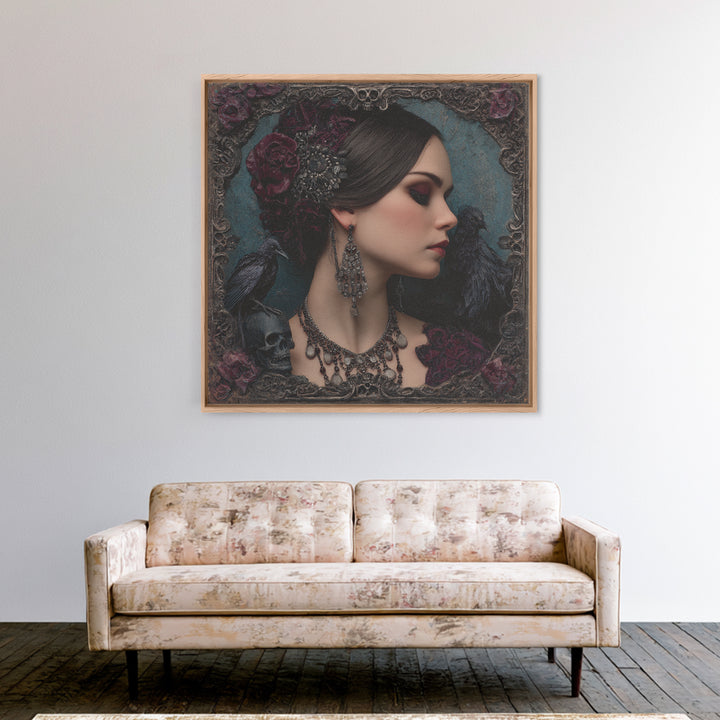 Vampire Inspired Portrait with Pale Skin and Canvas Print, Gothic Art, Halloween Art, Living Room Decor, Oil Painting, Gothic, GOT-1x1-10