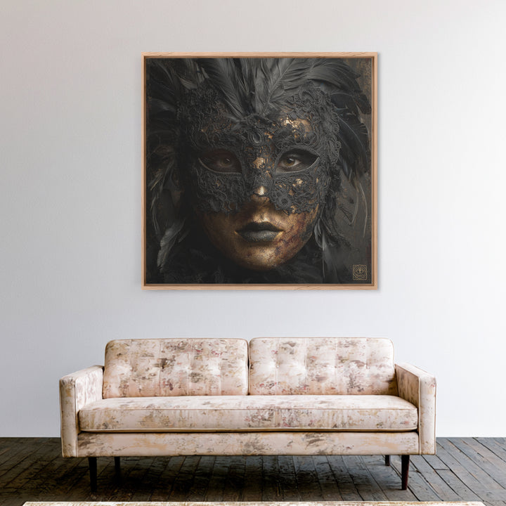 Phantom Ballroom Mask Framed Canvas Print, Gothic Art, Gothic Wallpaper, Living Room Decor, Watercolor Art, Gothic, GOT-1x1-24