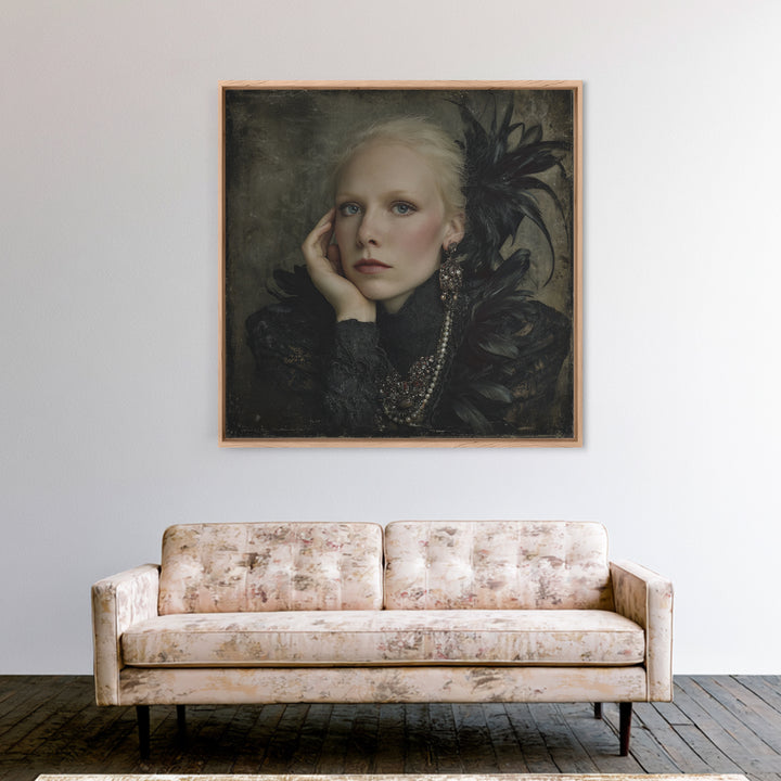 Vampire Inspired Portrait with Pale Skin and Framed Canvas Print, Gothic Art, Gothic Wall Decor, Living Room Decor, Gothic, GOT-1x1-34