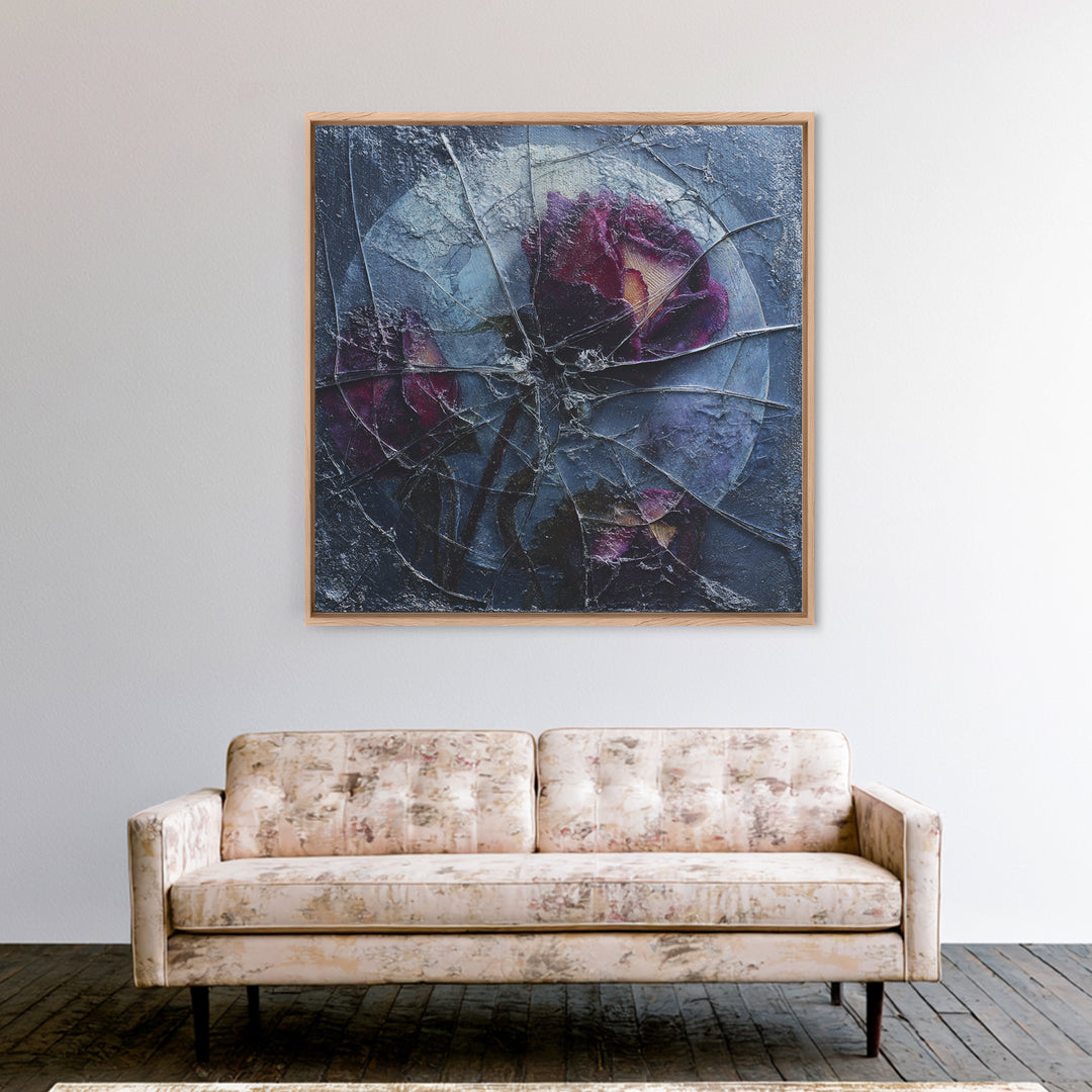 Cracked Mirror Reflecting Moon and Roses Framed Canvas Print, Gothic Art, Witchy Decor, Living Room Decor, Fine Art, Gothic, GOT-1x1-47