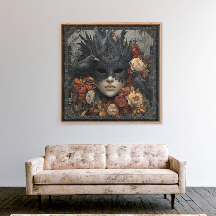 Phantom Ballroom Mask Framed Canvas Print, Gothic Art, Poster, Living Room Decor, Fine Art, Gothic, Witchy Decor, Printable Art, GOT-1x1-48