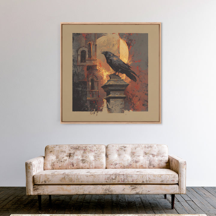 Raven on a Cathedral Gargoyle Canvas Print, Gothic Art, Neutral Decor, Living Room Decor, Fine Art, Gothic, Home Decor, GOT-1x1-49