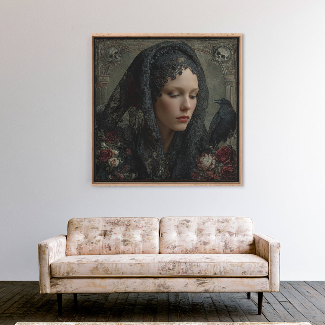 Melancholy Woman Portrait Canvas Print, Gothic Art, Dark Academia Art, Living Room Decor, Oil Painting, Gothic, Boho Decor, GOT-1x1-76