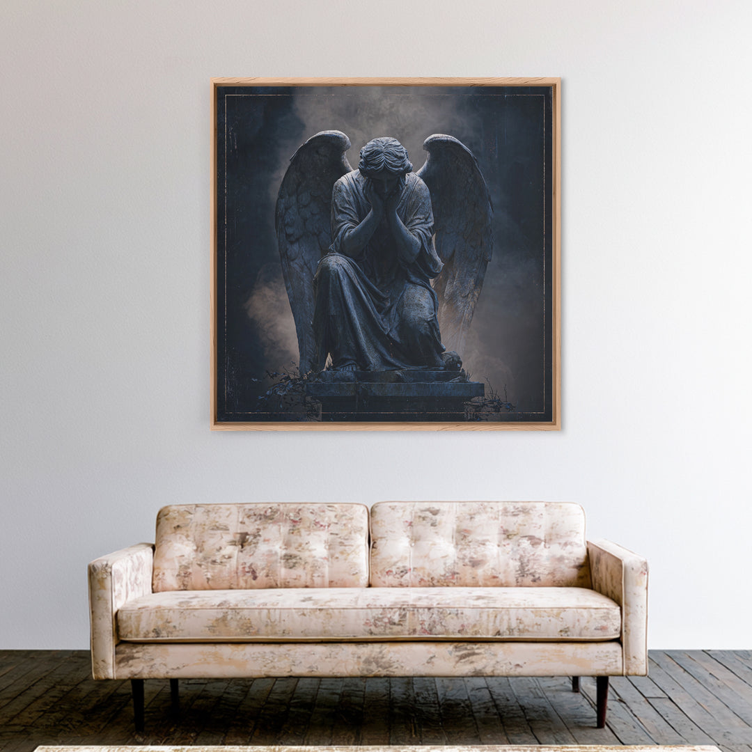 Weeping Angel Statue Framed Canvas Print, Gothic Art, Printable Wall Art, Living Room Decor, Fine Art, Gothic, Halloween Art, GOT-1x1-8