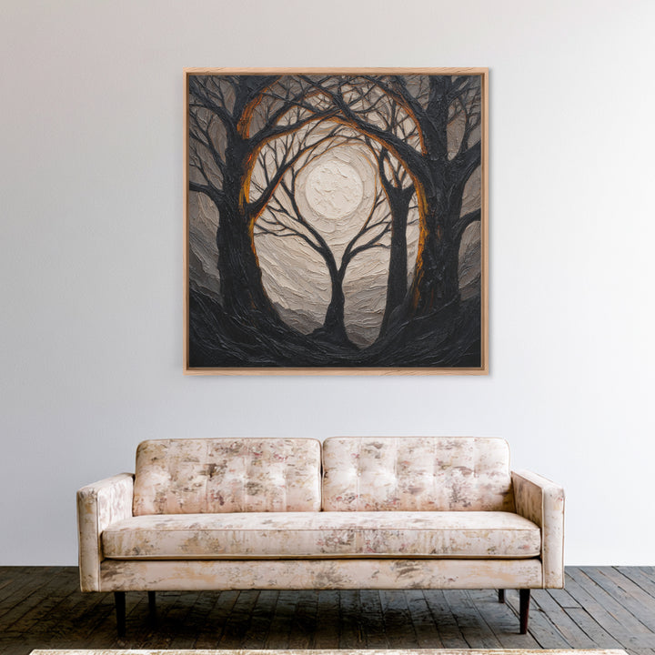 Silver Moon over Twisted Black Trees Canvas Print, Gothic Art, Black and White Art, Living Room Decor, Fine Art, Gothic, GOT-1x1-9