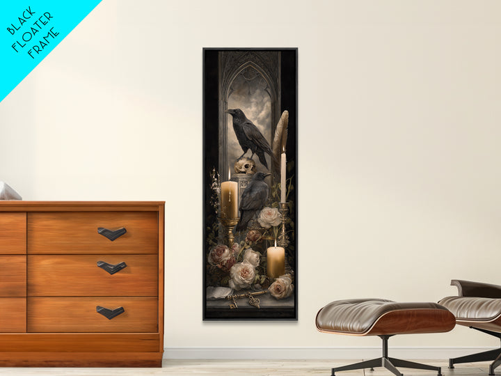 Crow Feathers and Antique Key Still Life Canvas Print, Gothic Art, Art Nouveau, Living Room Decor, Gothic, Dark Academia Art, GOT-1x3-72