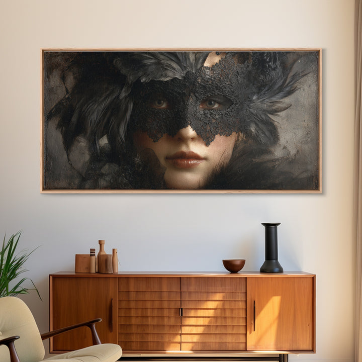 Phantom Ballroom Mask Framed Canvas Print, Gothic Art, Fine Art Print, Living Room Decor, Fine Art, Gothic, Halloween Decor, GOT-2x1-20