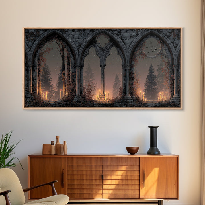 Gothic Archway Filled Framed Canvas Print, Gothic Art, Gothic Home Decor, Living Room Decor, Gothic, Gothic Wall Decor, GOT-2x1-55