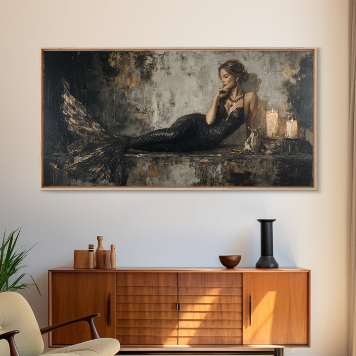 Gothic Mermaid by Dark Rocks Framed Canvas Print, Gothic Art, Living Room Decor, Abstract Art, Gothic, Whimsigoth Decor, GOT-2x1-65